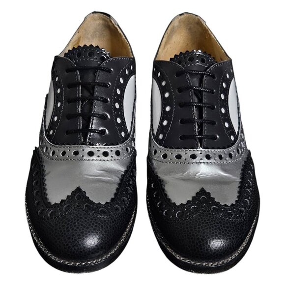 Office of Angela Scott Mr. Doubt Wingtip Brogue Silver Black Leather Oxford 36.5 - Picture 5 of 16